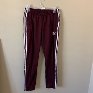 Maroon adidas cigarette pants